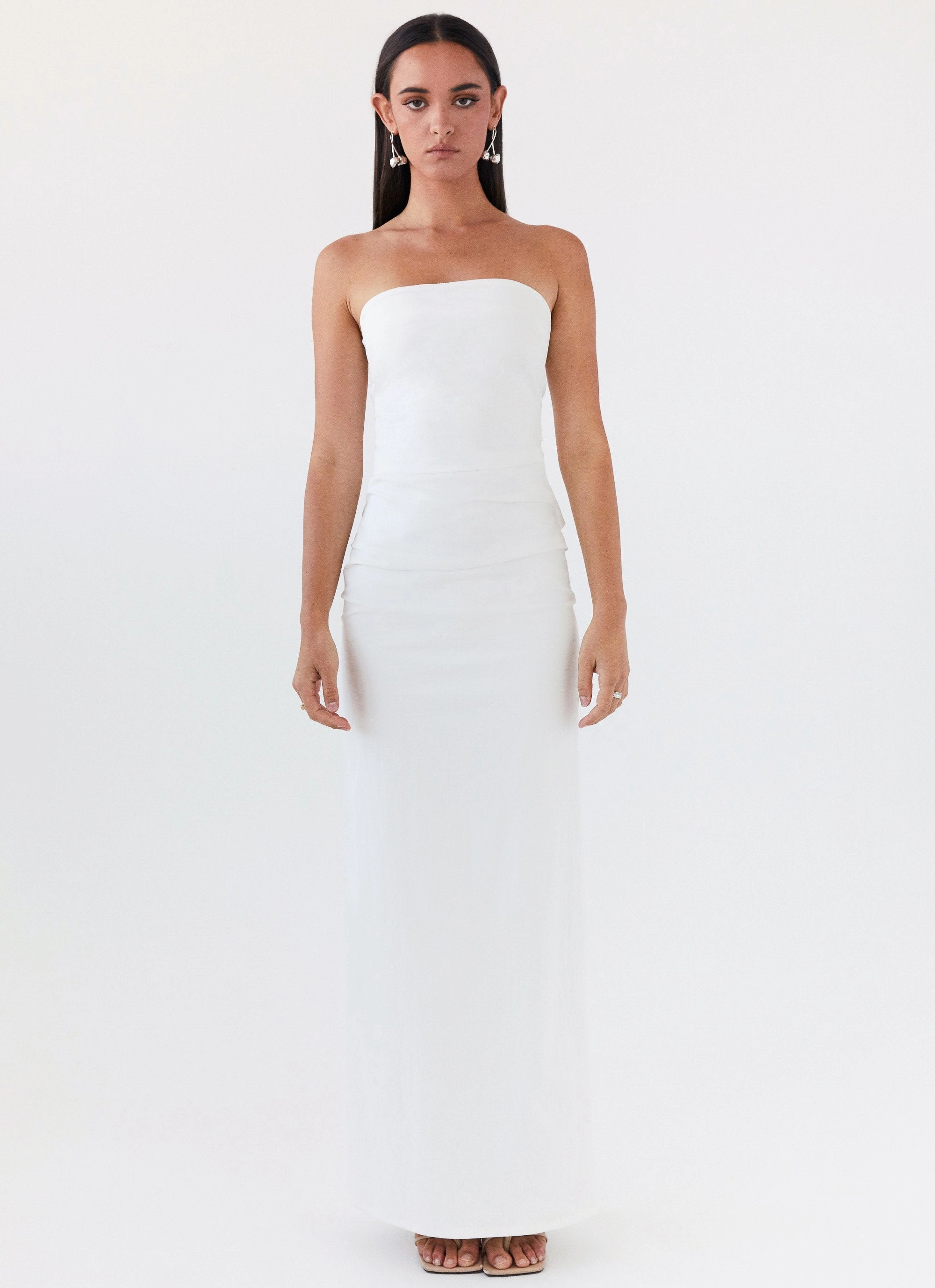 Smart Waist Design Timeless-Classic Danielle Strapless Maxi Dress - White
