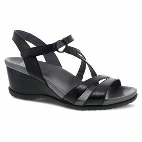 Quick Dry Strap Material Dansko Women's Addyson Wedge Sandal - Black Glazed