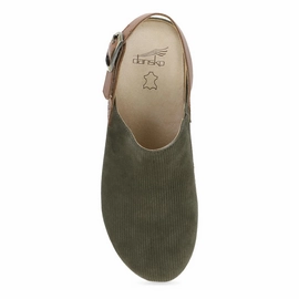 Dansko Women's Merrin Mule - Olive Embossed Suede Zip Design on the road