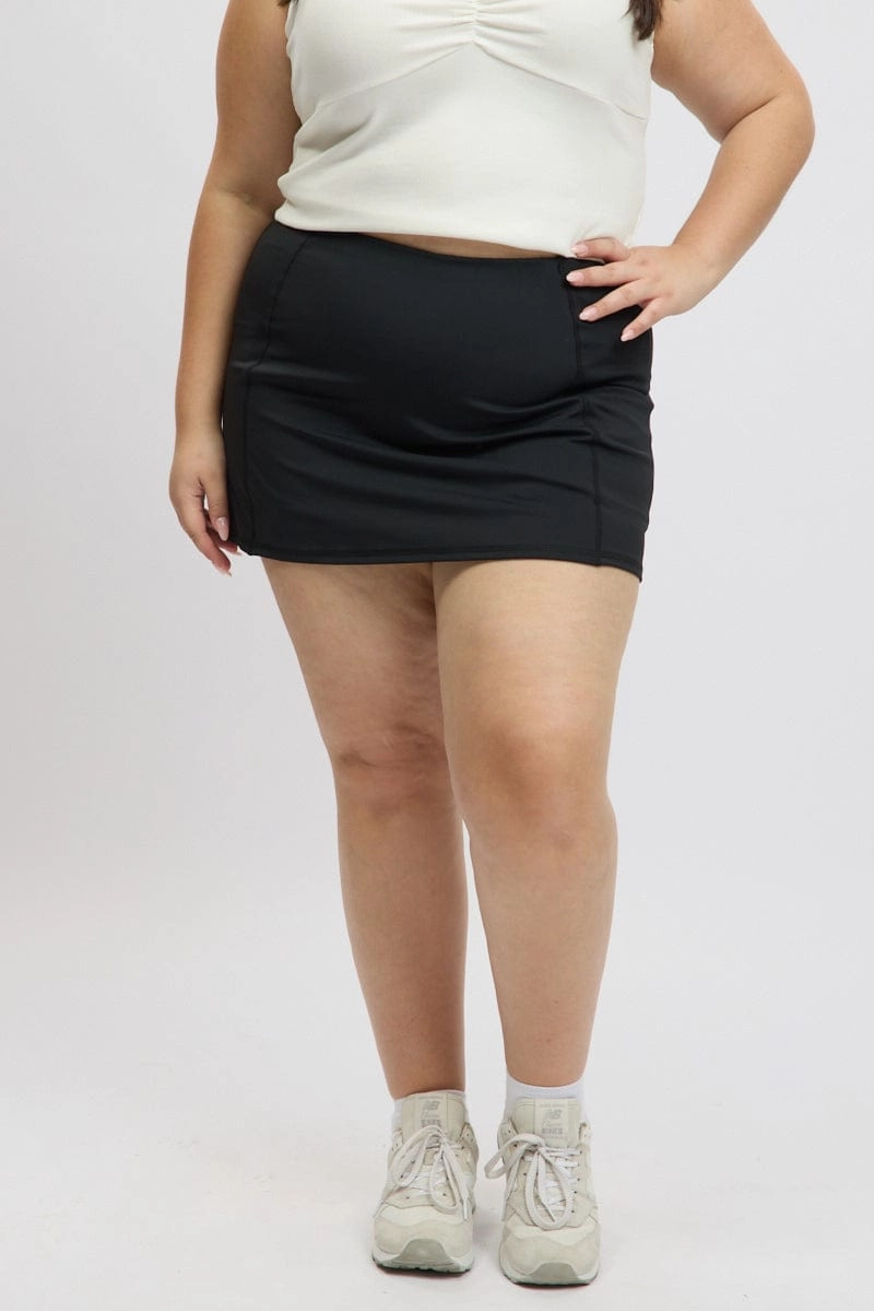 Craftsmanship Focus Reinforced Hemline Black Front Split Tennis Skort Skirt