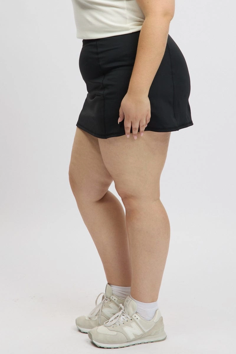 Black Front Split Tennis Skort Skirt Sleek Styling Machine washable