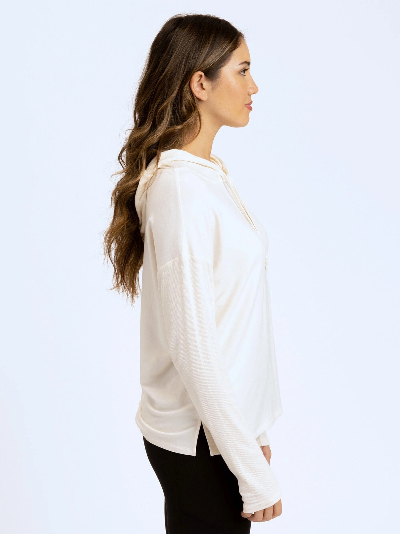 Daveigh Rib Mix Hoodie ConvertibleCollar SeamlessBonding