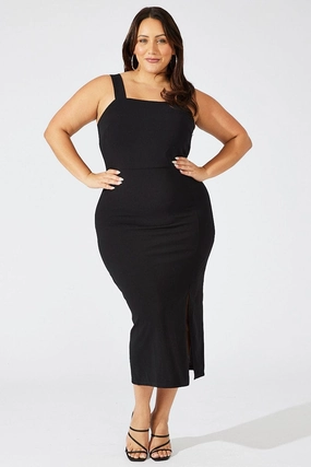 Vibrant Spirit Black Square Neck Bodycon Dress