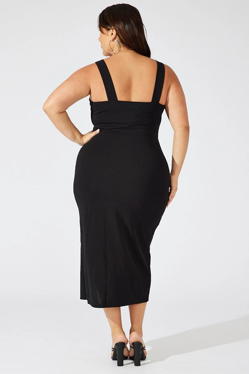 Black Square Neck Bodycon Dress Tailored Comfort Neutral Look