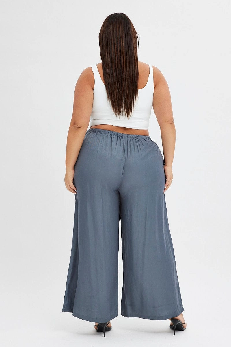 Practical Style High Quality Material Grey Wide Leg Pants High Rise