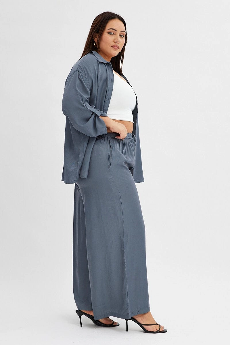 Grey Wide Leg Pants High Rise Classic Fit Anti Odor Technology