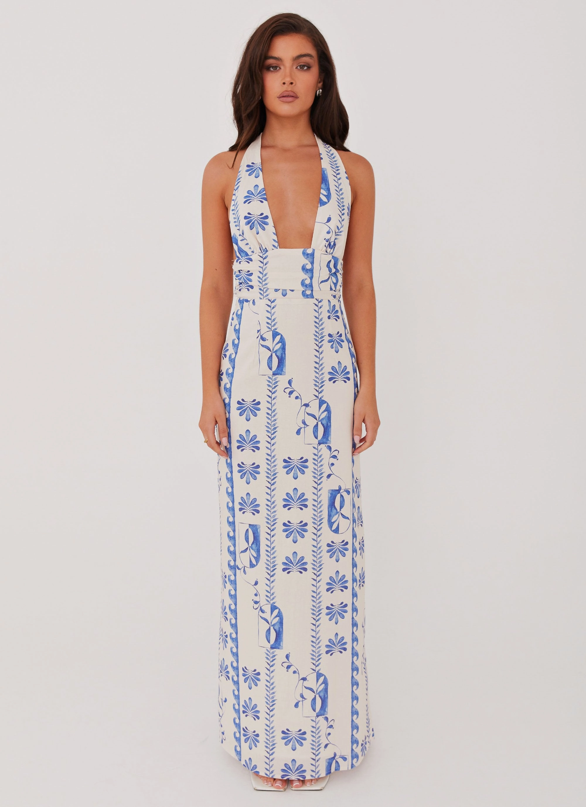 Night Mood Autumn-Season Sky Linen Maxi Dress - Floral Wave