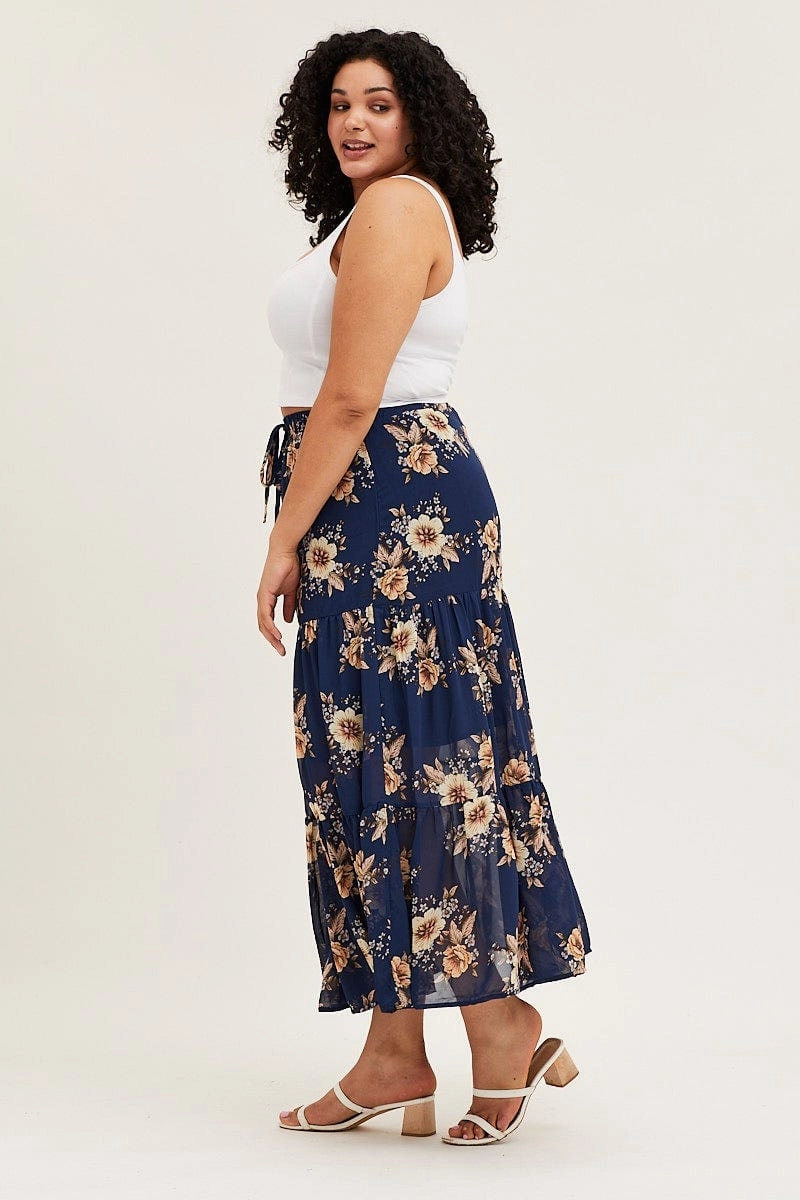 All Day Look Organic Cotton Floral Print Tiered Maxi Full Skirt