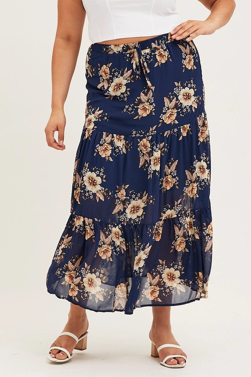 Button Fastenings Lined interior Floral Print Tiered Maxi Full Skirt