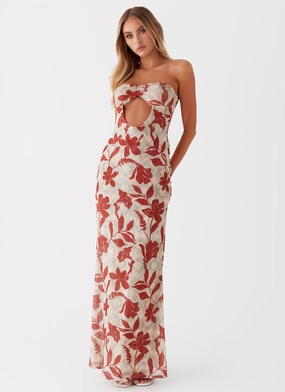 Sheer Overlay Dearest Maxi Dress - Red Green Floral