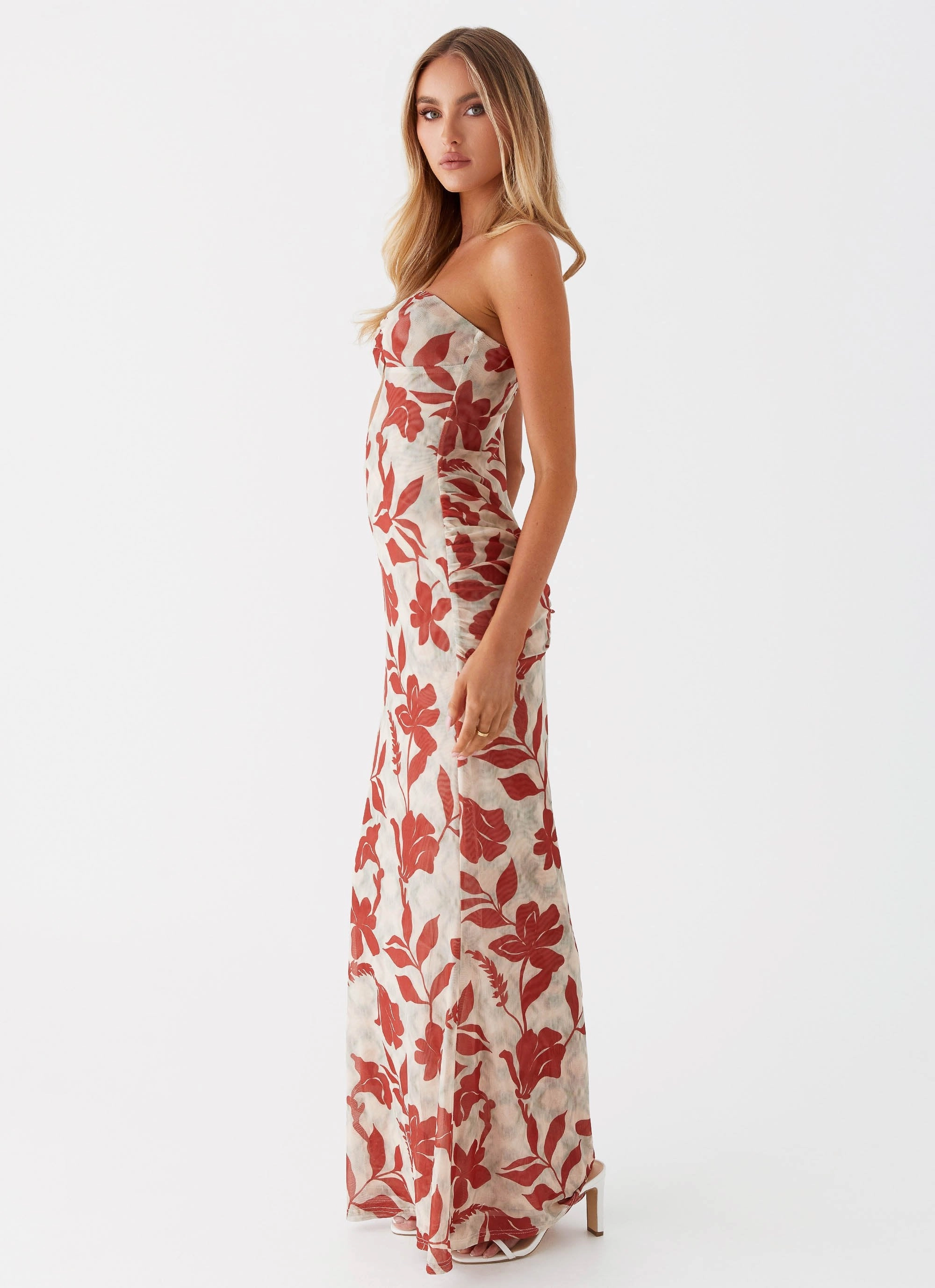Dearest Maxi Dress - Red Green Floral Semi Formal