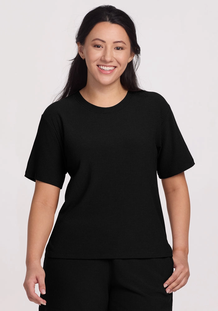 Essential Comfort Delia Ribbed Short Sleeve - Black