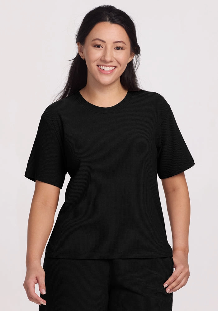 Layering Comfort Wear Delia Ribbed Short Sleeve - Black