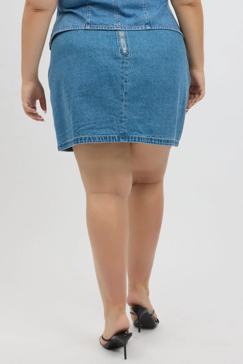 Denim A Line Topstitch Mini Skirt Smooth Cut