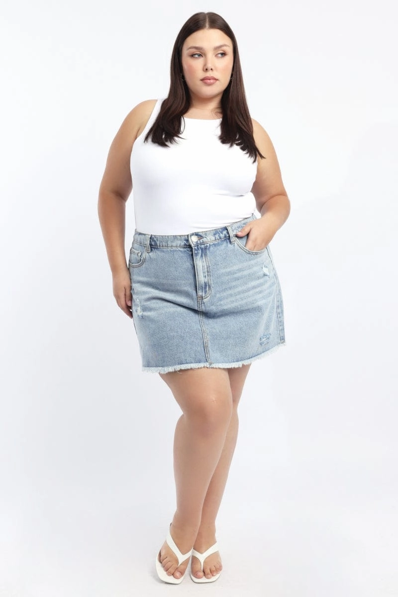 Day To Night Pocket Design Denim Acid Wash Elastic Back Mini Skirt