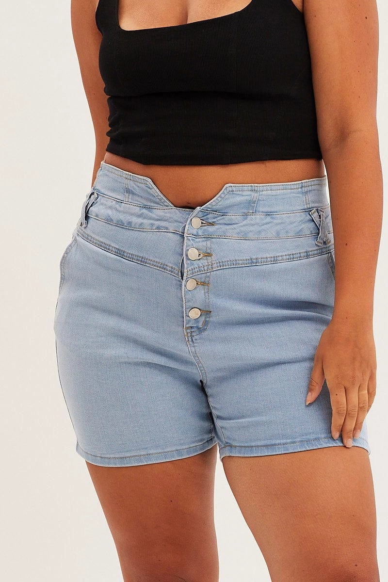 Sporty Vibes Sporty Look Denim Blue Skinny Denim Shorts High Rise