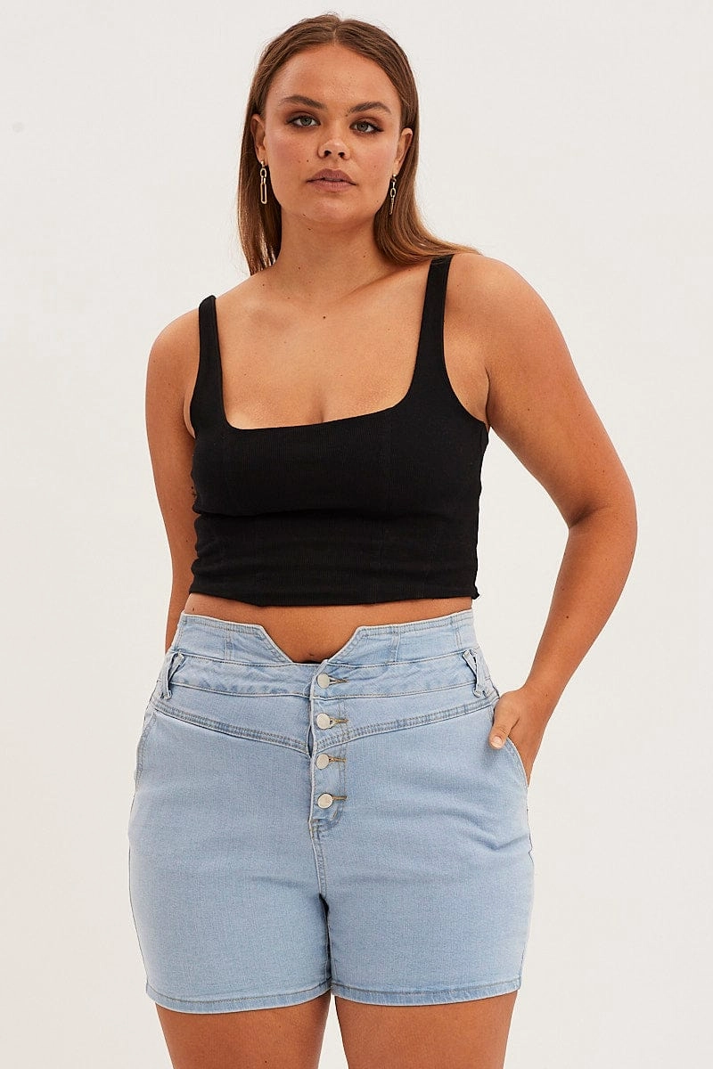 Easy Layer Soft touch finish Denim Blue Skinny Denim Shorts High Rise