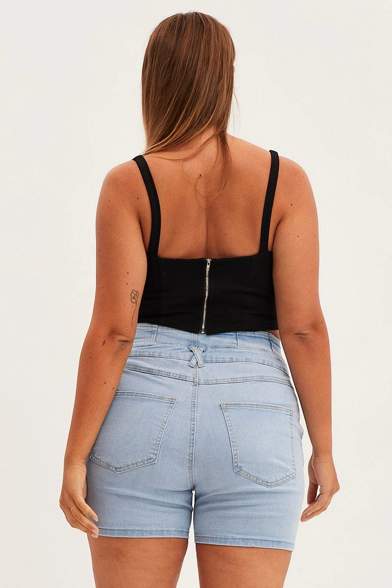 Denim Blue Skinny Denim Shorts High Rise DurableStitching