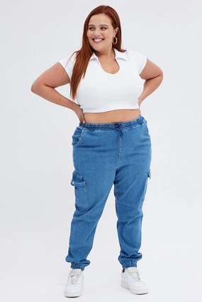 Denim Cargo Denim Jeans High Rise City Walk Bold Look