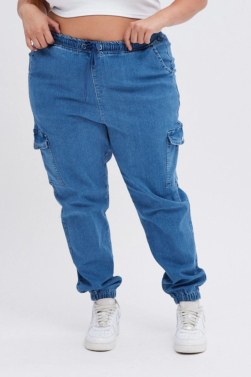 Denim Cargo Denim Jeans High Rise Bold Casual Friday