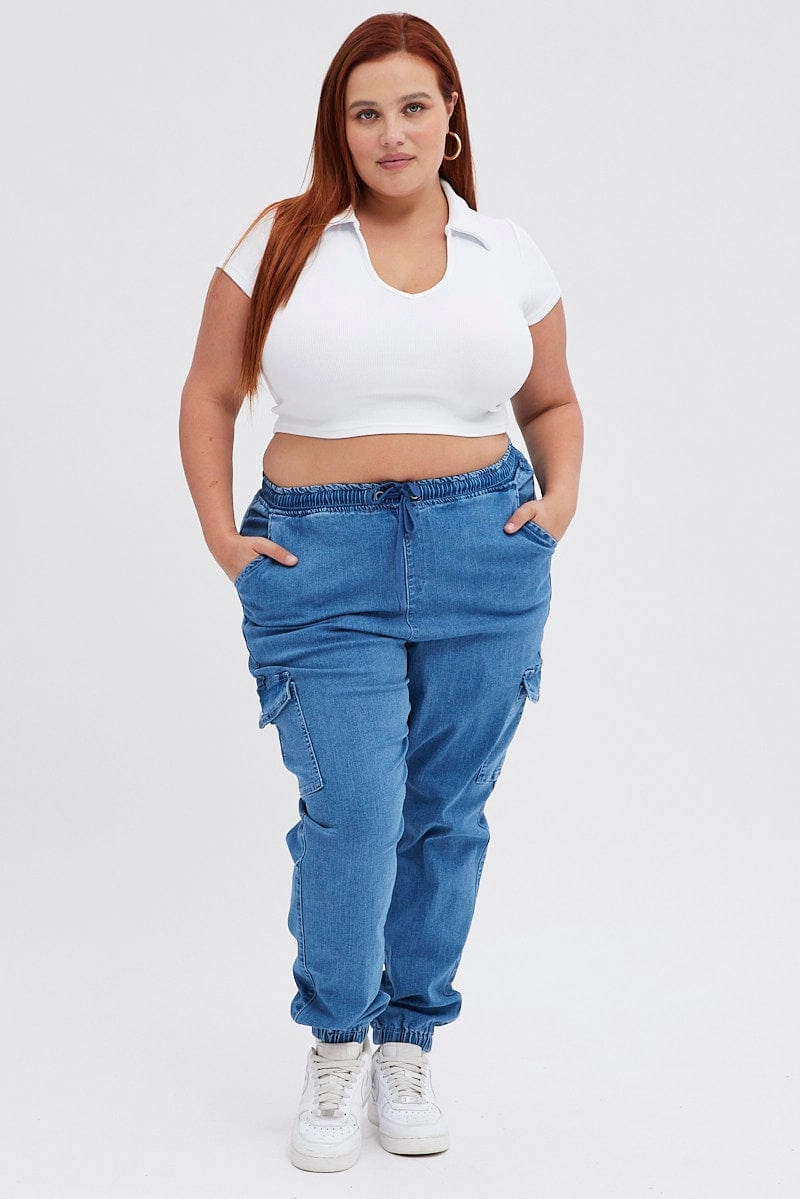 Casual Luxury Winter Warmth Active Ready Denim Cargo Denim Jeans High Rise