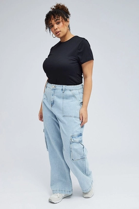 Cool Weather Denim Cargo Jeans High Rise