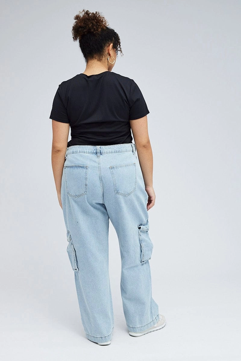 Denim Cargo Jeans High Rise Sustainable Trend Setter Versatile Comfort Fit Design