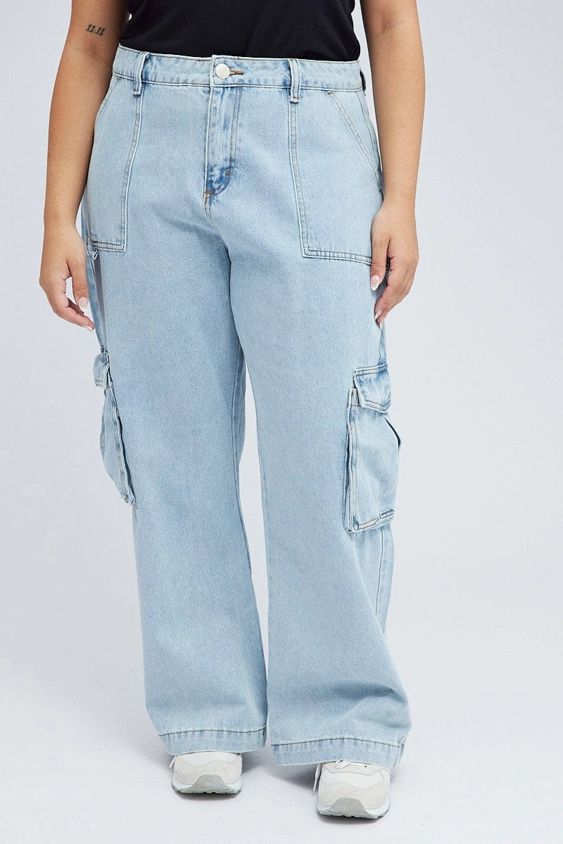 Denim Cargo Jeans High Rise Style Basic