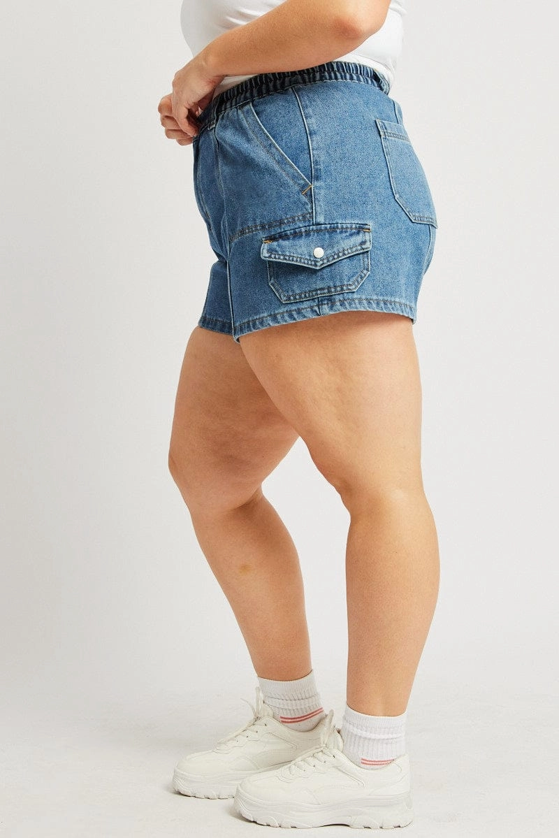 Denim Cargo Shorts High Rise High Rise Waist