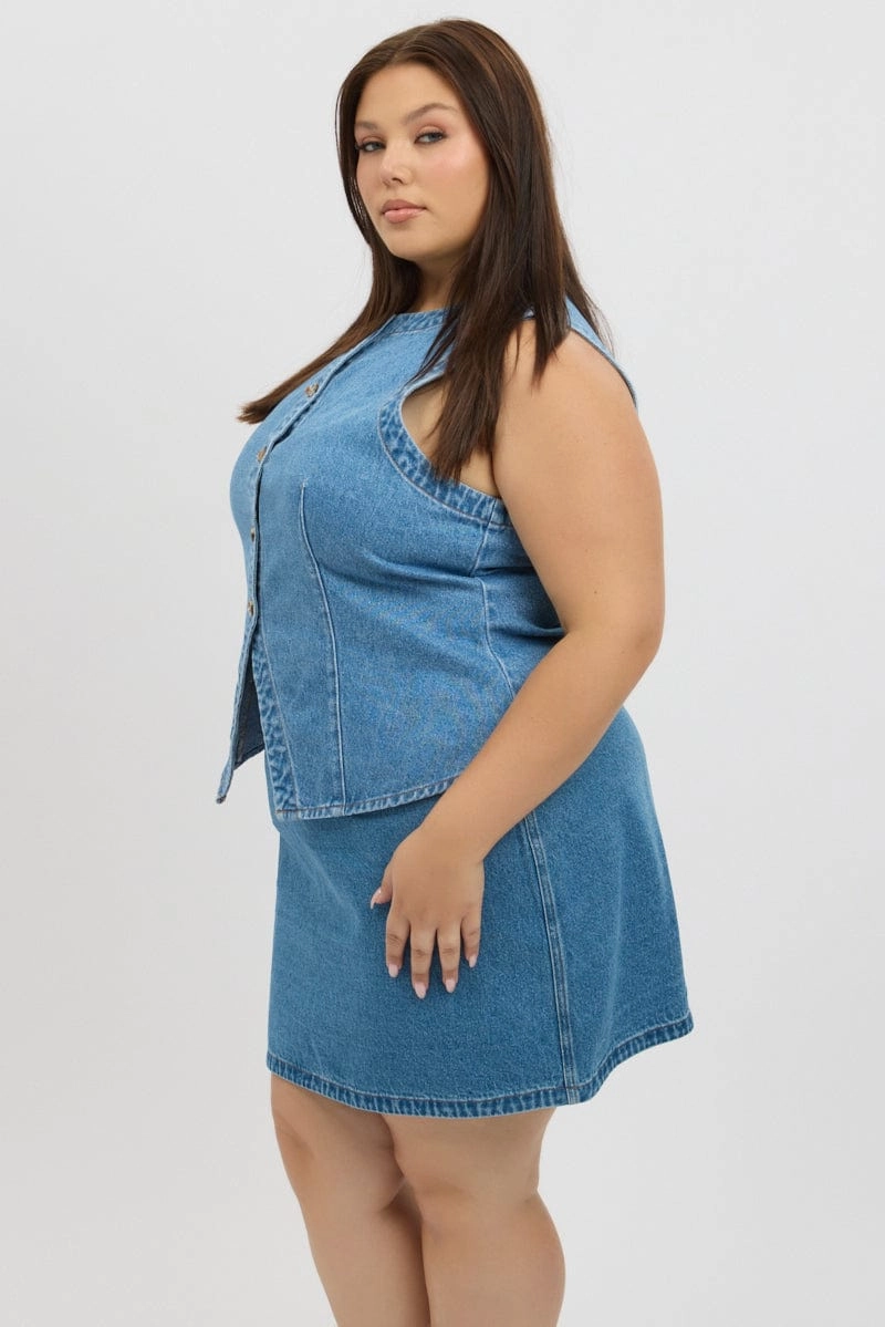 Convertible Cuff System Refined Style Denim Fitted Button Through Sleeveless Vest