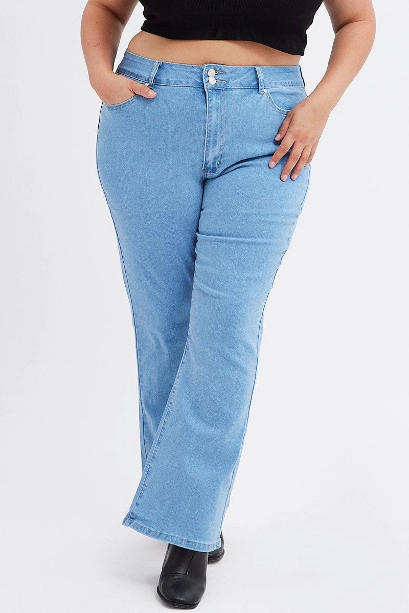 Base Comfort Denim Flare Denim Jeans Mid Rise