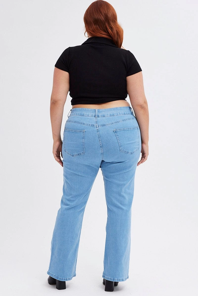 Neutral Base Denim Flare Denim Jeans Mid Rise
