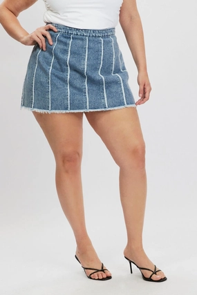 Denim Frayed Denim Mini Skirt Neutral Look