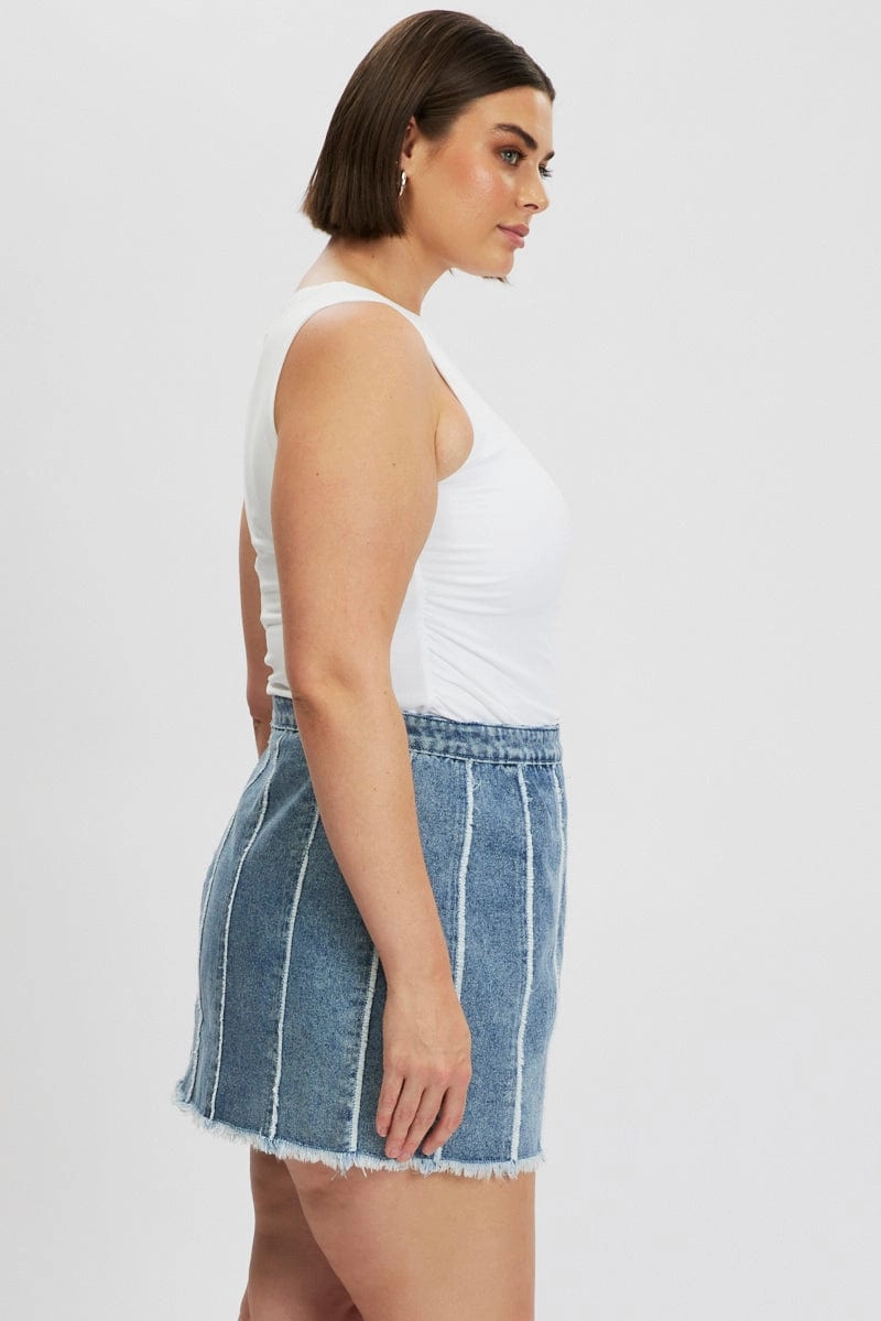 Denim Frayed Denim Mini Skirt Split hem Simple Outfit