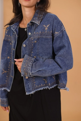 All Purpose Outerwear Heat Tech Fabric Denim Jacket Clara Blue