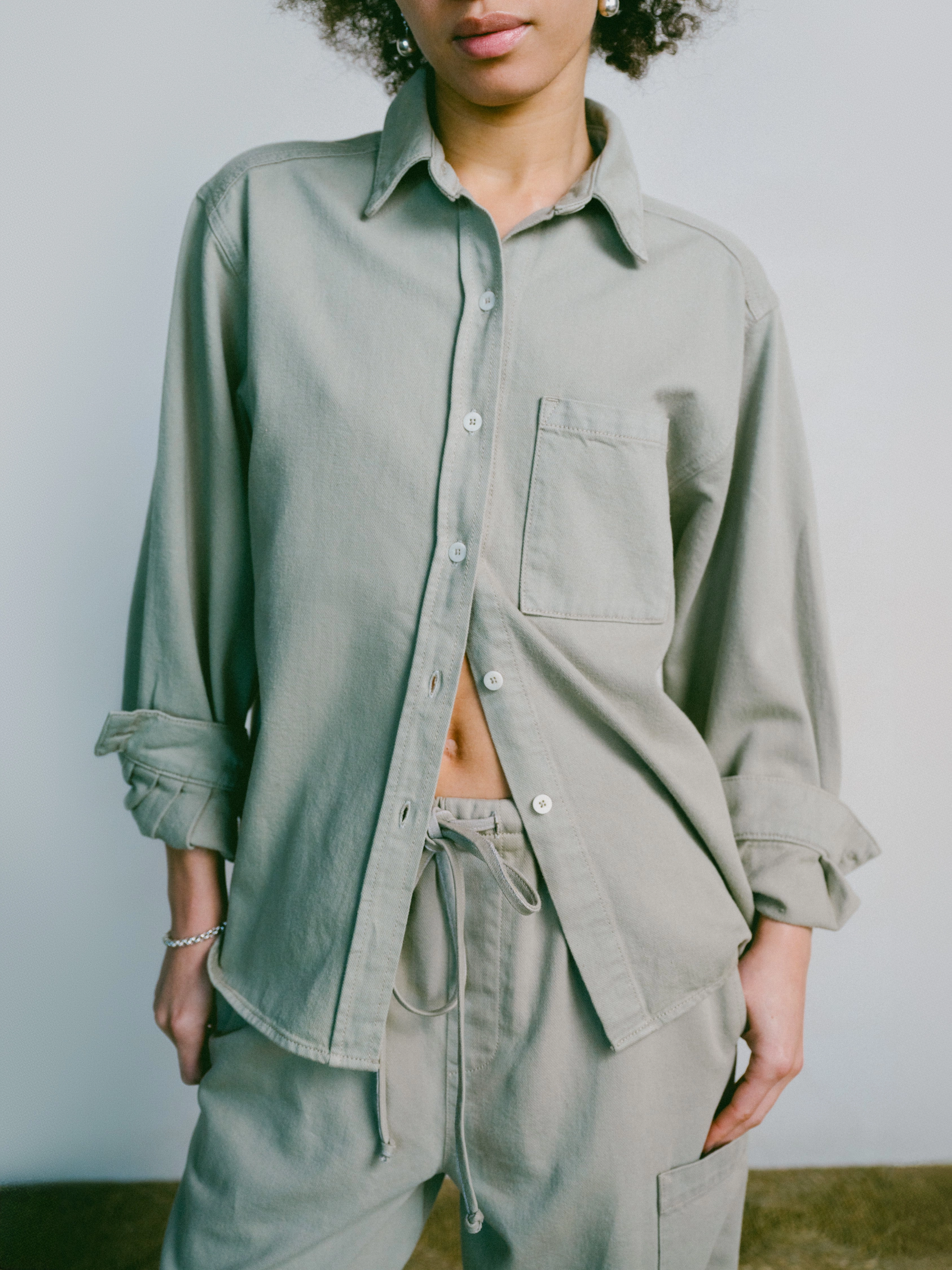 Denim Marcie Shirt, Broken Twill, Oregano Minimalist Design ElasticWaistband