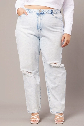 Denim Mom Jeans High Rise Ripped Fashion Must-Have