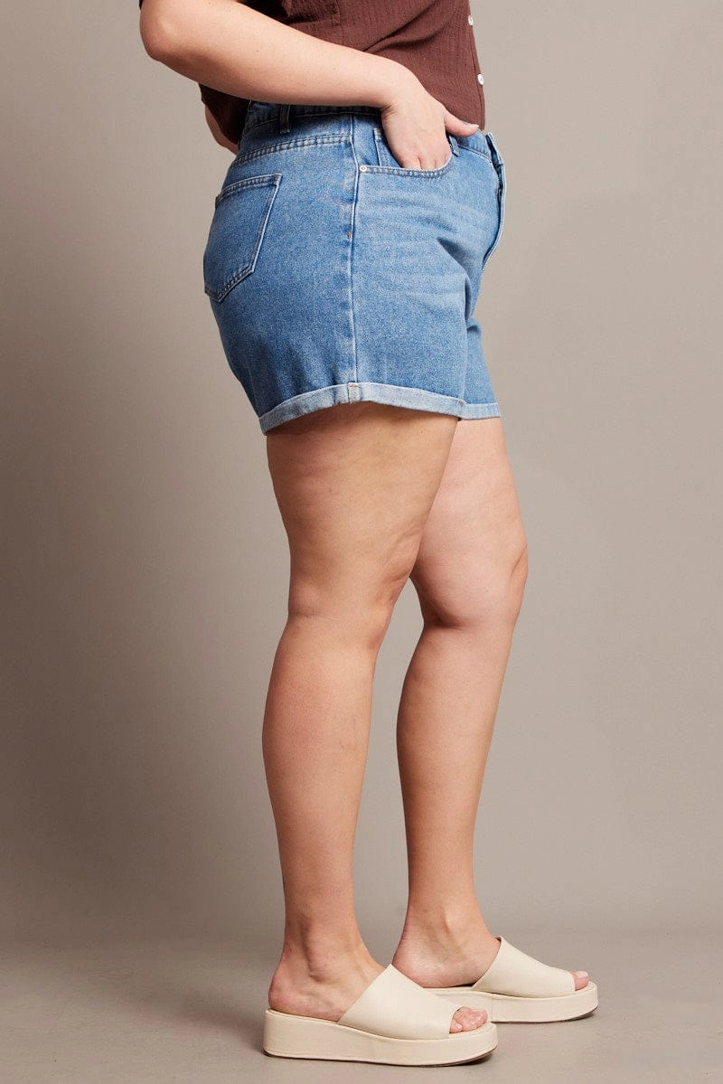 spandex blend Flatlock Seam Technology Denim Mom Shorts High Rise