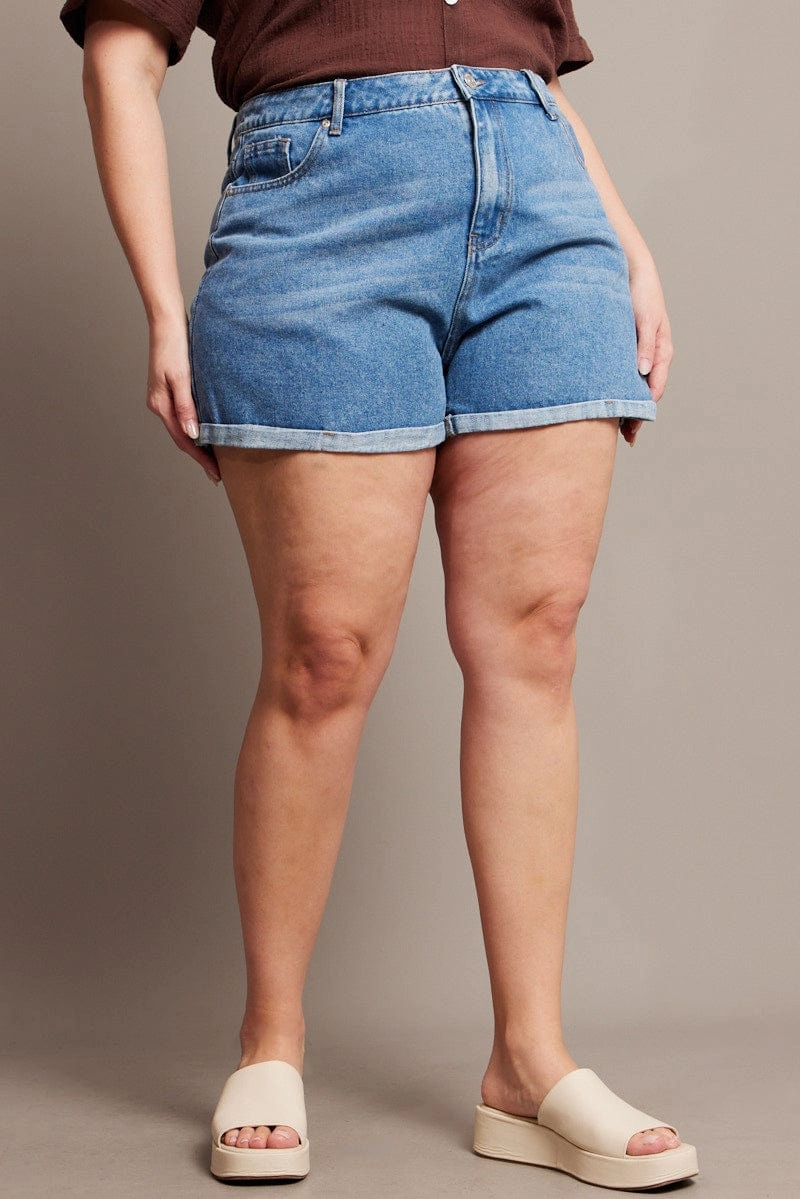 Denim Mom Shorts High Rise Budget - friendly Reinforced Hems