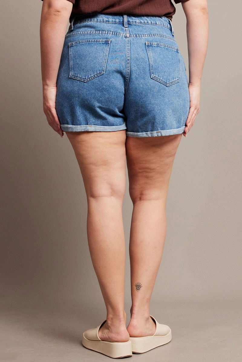 Fun Design Denim Mom Shorts High Rise