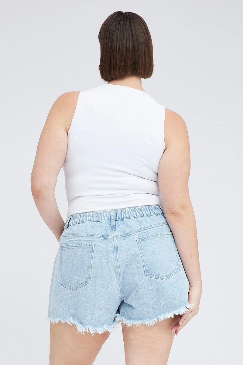 Low Maintenance Fabric No Wrinkle Denim Relaxed Shorts High Hise