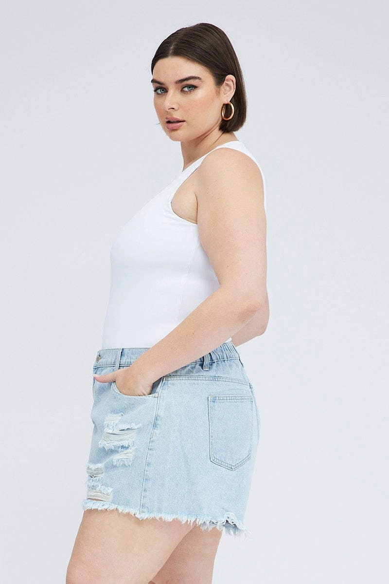 Denim Relaxed Shorts High Hise Wrinkle Resistant Finish