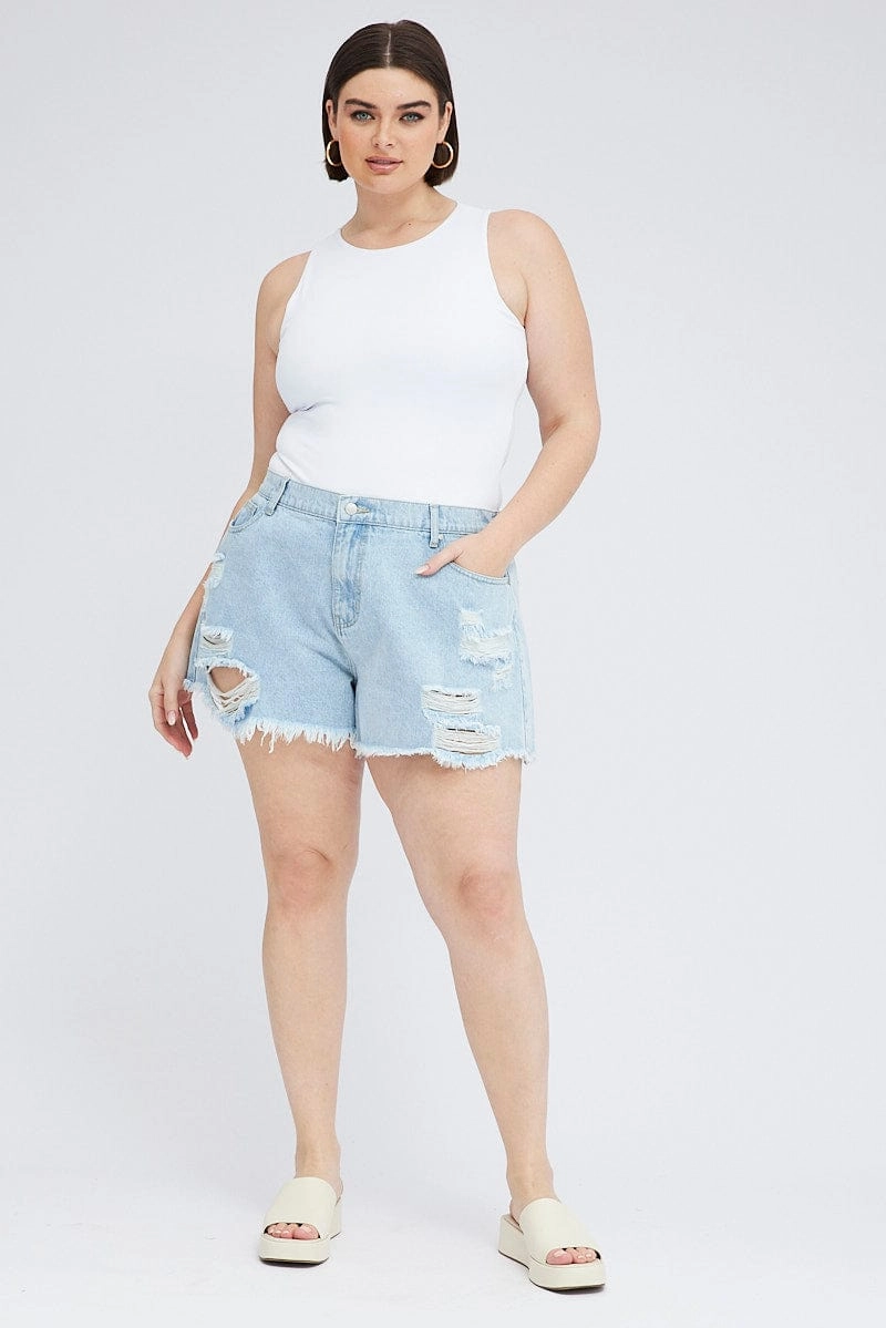 Denim Relaxed Shorts High Hise picnic clothes Breathable mesh lining