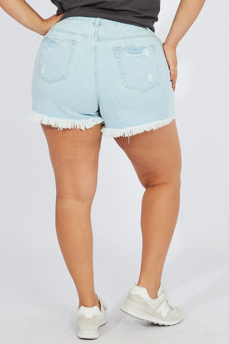 Denim Relaxed Shorts High Rise Smooth Texture
