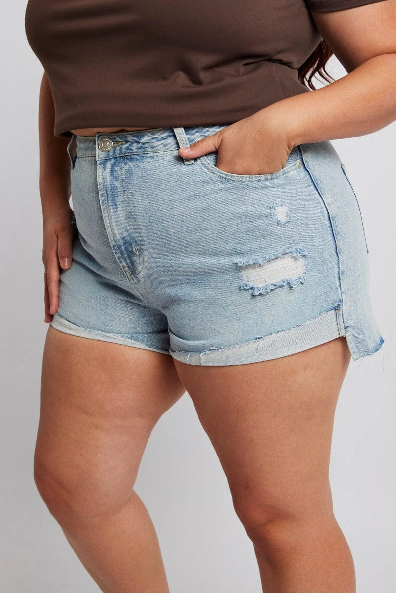 Flatlock Seam Technology Go Soft Denim Relaxed Shorts High Rise Distressed Hem