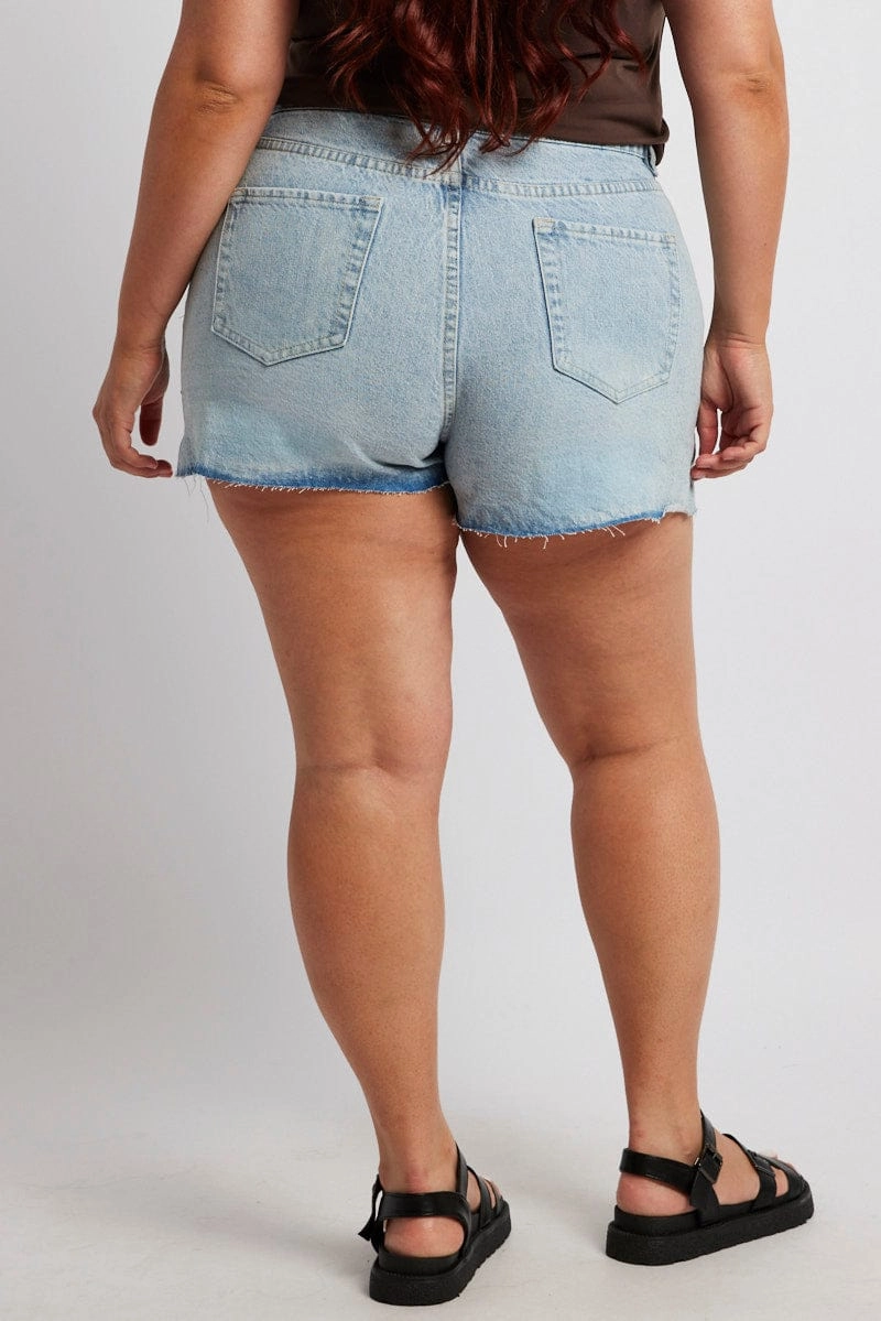 Daily Use Denim Relaxed Shorts High Rise Distressed Hem