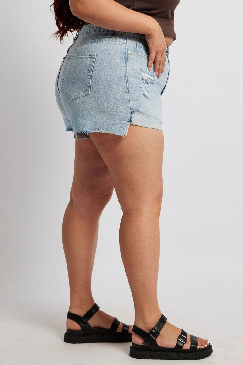 Denim Relaxed Shorts High Rise Distressed Hem Daily Comfort