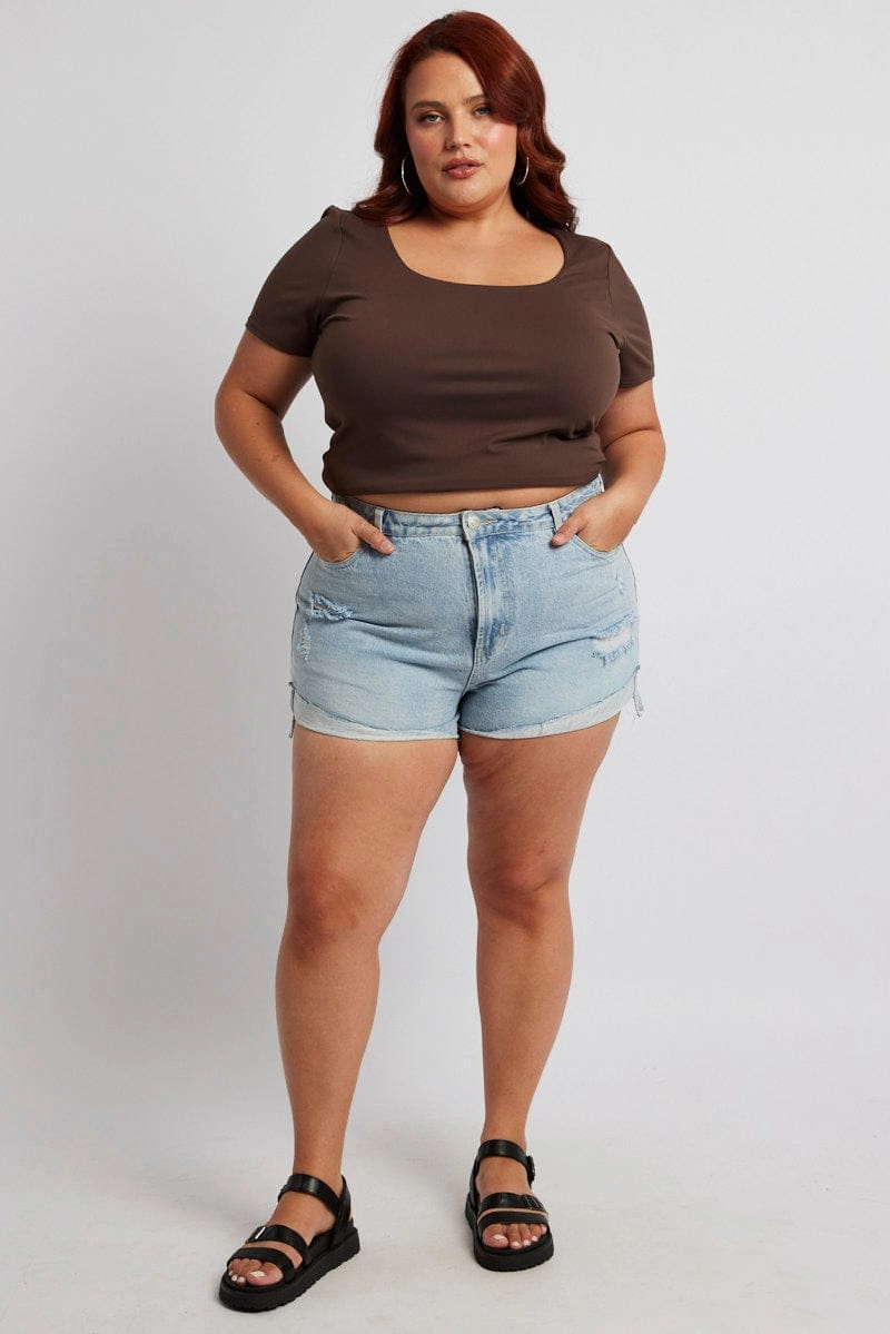 Chill Vibe Denim Relaxed Shorts High Rise Distressed Hem