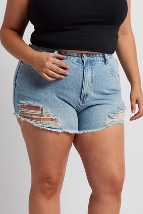 Denim Relaxed Shorts High Rise Reinforced Hems AbrasionResistant