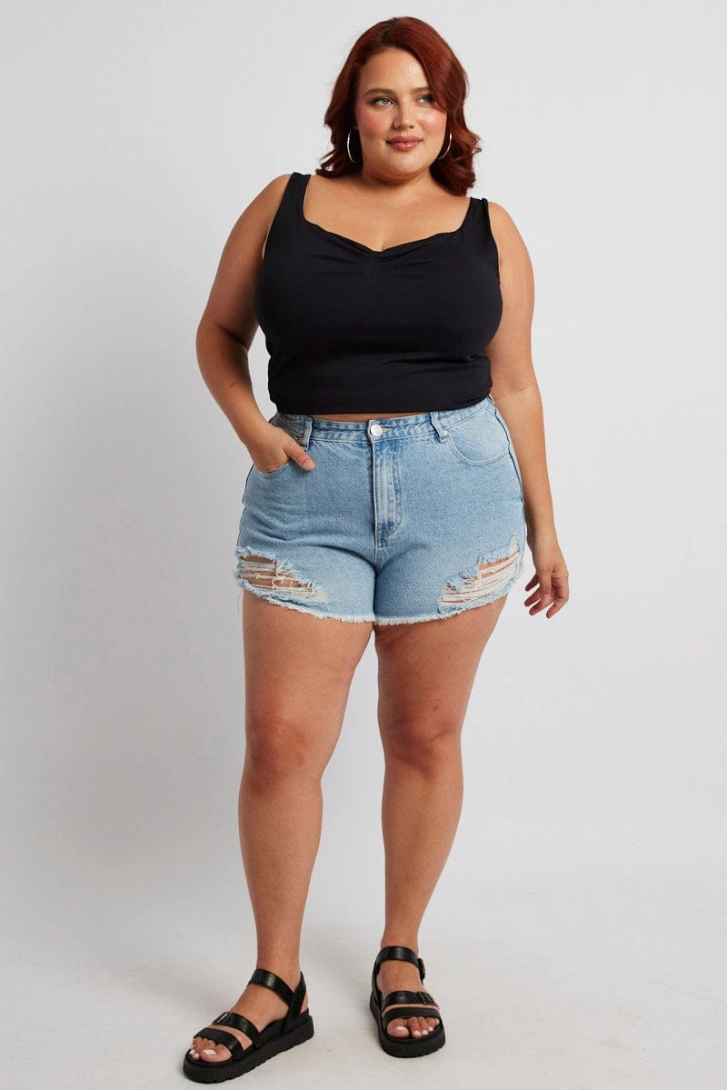 All Season anti static coating Denim Relaxed Shorts High Rise
